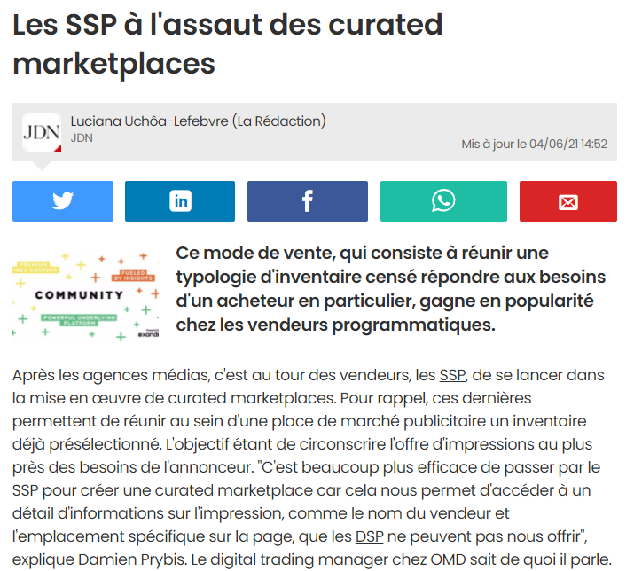 Les SSP à l’assaut des curated marketplaces (JDN, été 2021)